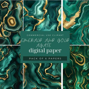Emerald and Gold Agate Digital Paper, Seamless Patterns, Glitter Agate Stone, Iridescent Textures, 12 Glitter Agate Flow Digital Paper