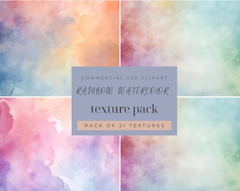 Rainbow Watercolor Texture Clipart: Colorful Backgrounds (PNG, 300 dpi)