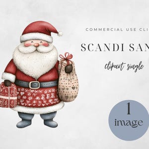 Clipart di Babbo Natale nordico, Babbo Natale in formato PNG, Clipart di Natale in formato PNG, Clipart di Natale scandinavo in acquerello, Clipart di Babbo Natale scandinavo, Tecnica mista