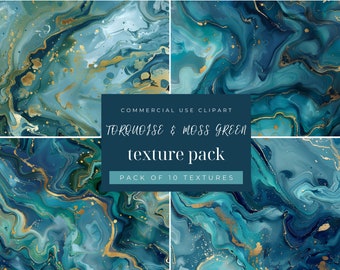 Turquoise and Moss Green Watercolor Texture Clipart (Digital Download)