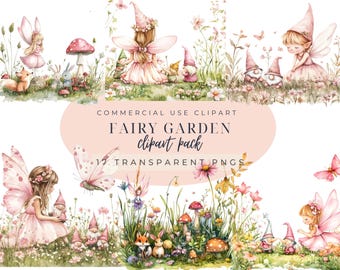 Watercolor Fairy Garden Clipart: Magical Forest PNG Bundle (Commercial Use)