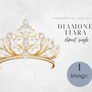 Tiara Clipart, Gold and Diamonds, Princess Crown Clip Art, Instant Download, Commercial Use, Digital Design