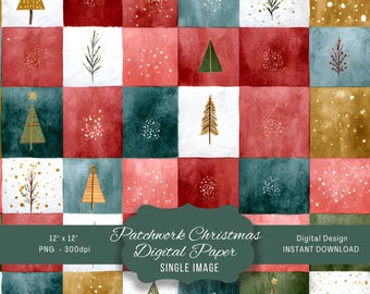 Christmas Patchwork Seamless Digital Paper, Festive Scrapbook Backgrounds, Cozy Patterns for Holiday Crafts