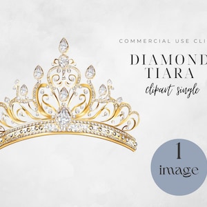 Tiara Clipart, Gold and Diamonds, Princess Crown Clip Art, Instant Download, Commercial Use, Digital Design