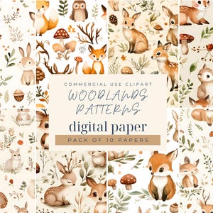 Cute Cartoon Fox in Forest, Woodland Creature Digital Paper, Seamless Pattern for Nursery, Woodland Seamless Pattern