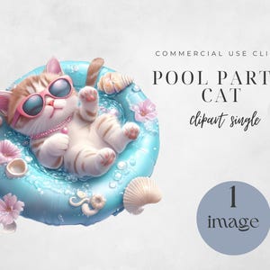 Instant Download, Pool Party png, kat verjaardagsfeestje clipart, kitten verjaardag clipart, Cat Pool Party, zomer clipart, zwembad clipart