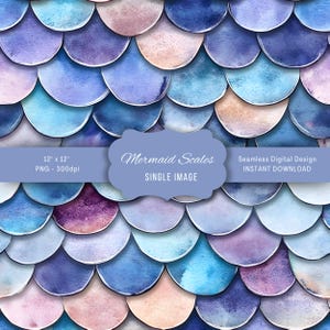 Watercolor Mermaid Scales Digital Paper: Ocean Background (Commercial Use)