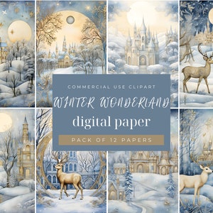 Winter Wonderland Garden Clipart,  Printable Winter Woodland Digital Paper, Winter Wonderland Scene, Junk Journal, Scrapbooking, Card Making