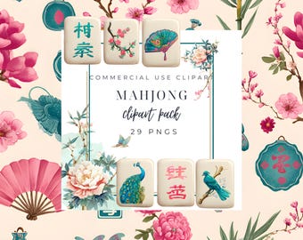 Mahjong Clipart, Watercolor Mahjong Tiles PNG, Digital Download for Party Decor, Asian Art, Craft Supplies