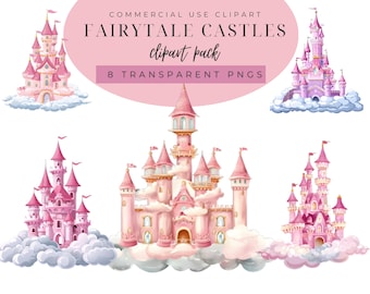 Watercolor Fairytale Castle Clipart: Princess Castle PNG (Digital Download)