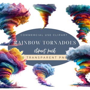 Rainbow Tornado Clipart, Vibrant Weather Art Bundle, Digital Download PNG Illustrations for Commercial Use