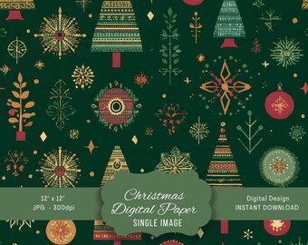 Digital Christmas Background Paper, Printable Scrapbook Design, Festive Pattern for Holiday Crafts