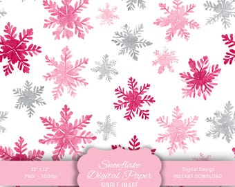 Watercolor Snowflake Digital Paper, Festive Seamless Pattern for Christmas, Printable Scrapbook Background