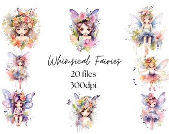 Pastel Fairy Clipart: Whimsical Watercolor PNG Images (Commercial Use)