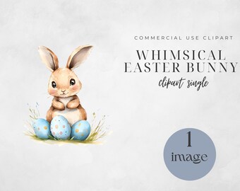 Whimsical Easter Bunny Clipart, Cute Watercolor Rabbit Graphics for Crafts, Digital Download, Cute Cartoon Easter Bunny Clipart