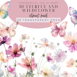 Watercolor Floral Butterfly Clipart, Butterfly Clipart, Scrapbook Clipart, Butterfly Png, Digital Clipart, Commercial Use