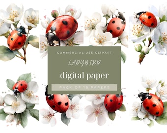 Ladybug Digital Paper, Cute Printable Patterns for Scrapbooking, Crafting Backgrounds & Design Downloads