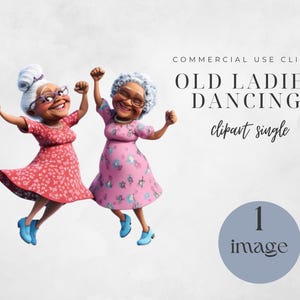 Old Ladies Clipart, Cheerful Dancing Women PNG, Funny Digital Illustrations, Instant Download for Crafts