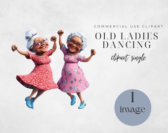 Old Ladies Clipart, Cheerful Dancing Women PNG, Funny Digital Illustrations, Instant Download for Crafts