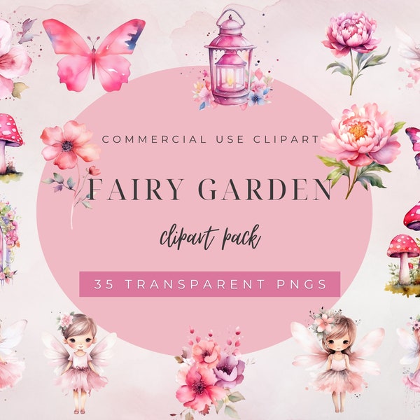 Fairy Garden Clipart, Ballerina Fairy Clipart, PNG, Watercolor Fairy Clipart, Pink Ballerina Fairies, PNG, Commercial Use, Instant Download