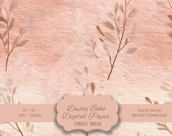 Boho Dusty Rose Digital Paper, Seamless Botanical Background, Cottagecore Scrapbook Paper,  Planner & Journal Printable, Instant Download