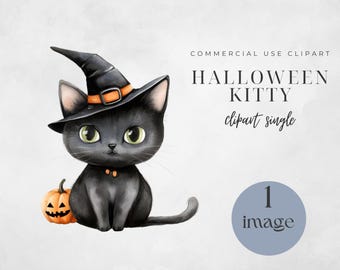 Halloween Cat Clipart: Witch Kitty PNG (Digital Download)