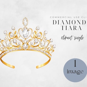Tiara Clipart, Gold and Diamonds, Princess Crown Clip Art, Instant Download, Commercial Use, Digital Design