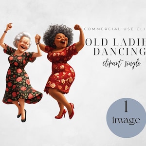 Old Ladies Clipart, Cheerful Dancing Women PNG, Funny Digital Illustrations, Instant Download for Crafts