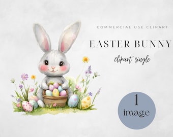 Whimsical Easter Bunny Clipart, Cute Watercolor Rabbit Graphics for Crafts, Digital Download, Cute Cartoon Easter Bunny Clipart