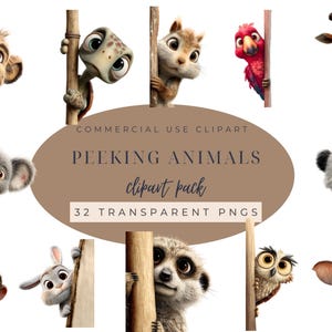 Quirky Animals Clipart, Cute Animal PNGs, Funny Digital Download, Whimsical Craft Supplies, Commercial Use Art