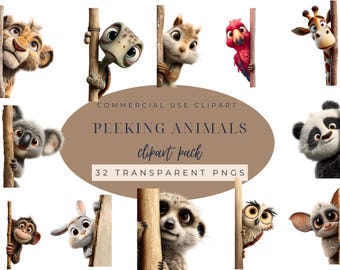 Quirky Animals Clipart: Funny Watercolor PNGs, Commercial Use