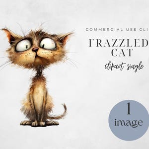 Digital Download, Funny Cat, Junk Journal, Cartoon Cat, Frazzled Cat Png, Commercial Use, Card Making, Transparent Background