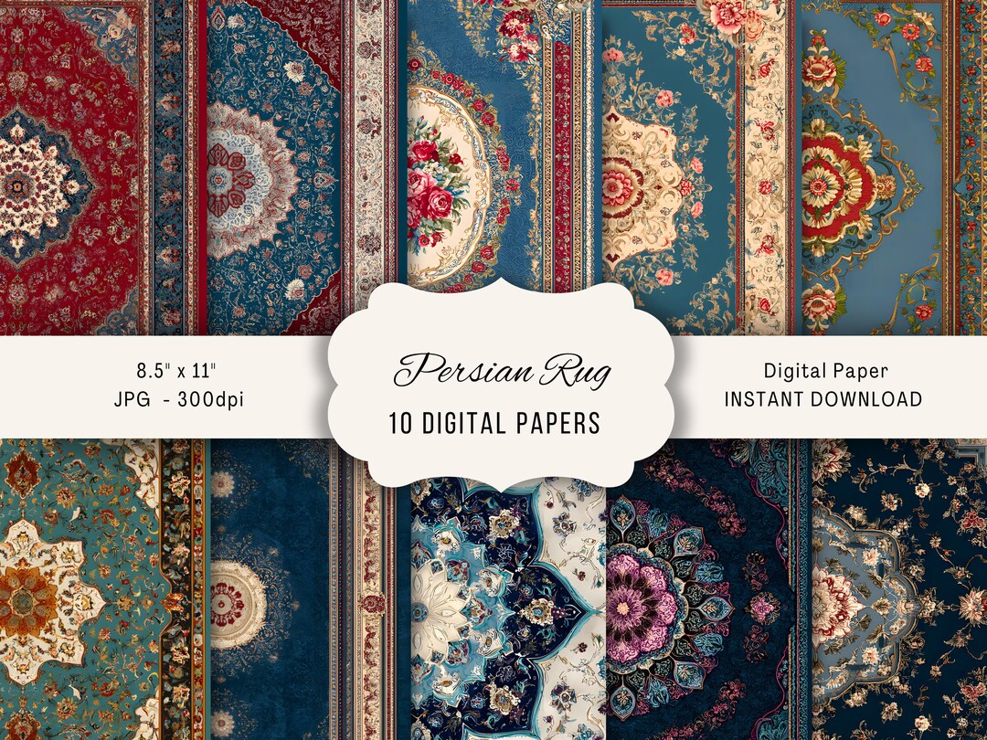 Carpet Digital Paper, Vintage Rug Patterns, Printable Backgrounds for ...