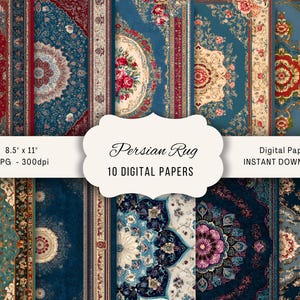 Carpet Digital Paper, Vintage Rug Patterns, Printable Backgrounds for Crafts, Journal Kits, Instant Download