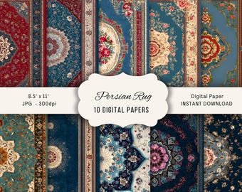Carpet Digital Paper, Vintage Rug Patterns, Printable Backgrounds for Crafts, Journal Kits, Instant Download