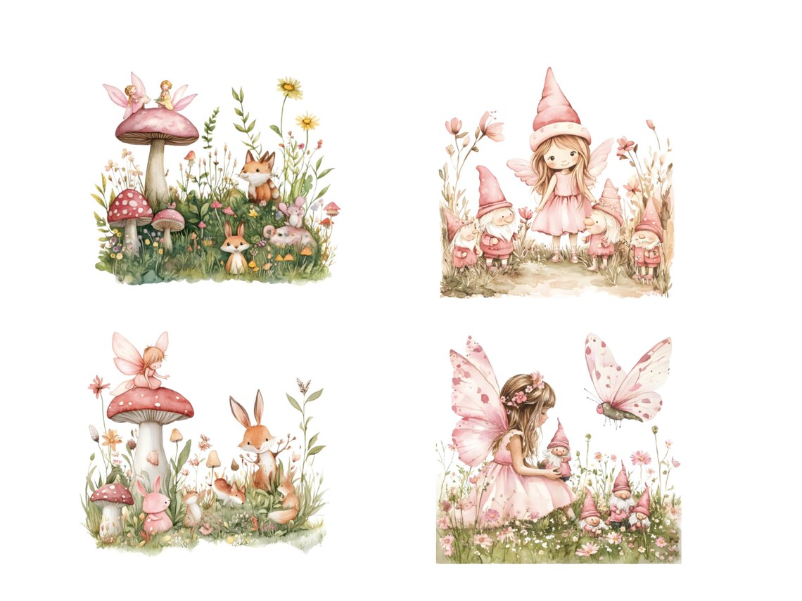 Watercolor Fairy Garden Clipart: Magical Forest PNG Bundle (commercial ...