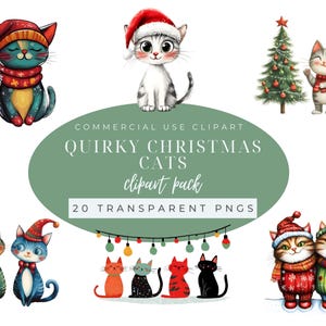 Digital Download, Christmas Cats, Christmas Kitten Png, Junk Journals, Commercial Use, Quirky Kittens, Quirky Cats, Diy Card Making