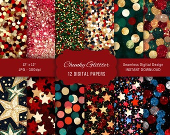 Christmas Glitter Paper Pack: Seamless Patterns, Commercial Use (Digital Download)