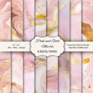 Rosa und Gold Digitales Papier, Marmor Hintergründe, stylische Texturen, druckbare Kunst, Bastelbedarf, sofort Download