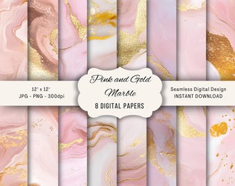 Pink Gold Marble Digital Paper: Blush Textures (Instant Download)