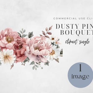 Dusty Pink and White Bouquet, Flower Clipart, Single Flower Clipart, Dusty Pink Flowers, Wedding Bouquet Clipart