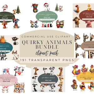 Quirky Animals Clipart, Funny Animal PNGs, Whimsical Digital Download, Craft Supplies, Commercial Use Graphics