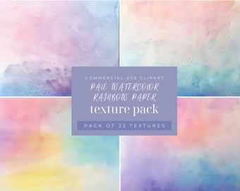 Watercolor Texture Clipart: Pale Rainbow Abstract Backgrounds (PNG, 300 dpi)
