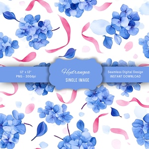 Hydrangea Digital Paper, Seamless Floral Patterns, Printable Backgrounds, Vintage Journal Scrapbook Designs