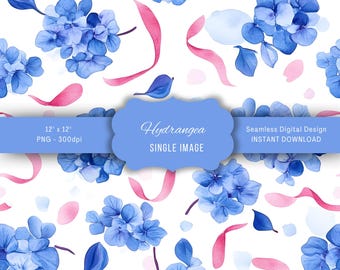Carta digitale con ortensie, motivi floreali senza soluzione di continuità, sfondi stampabili, design per album di ritagli vintage