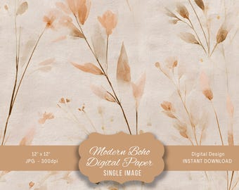Neutral Boho Digital Paper, Seamless Cottagecore Background, Linen Texture Scrapbook Paper, Planner & Journal Printable, Instant Download