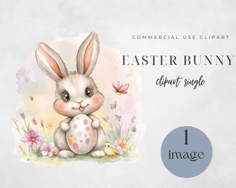 Whimsical Easter Bunny Clipart, Cute Watercolor Rabbit Graphics for Crafts, Digital Download, Cute Cartoon Easter Bunny Clipart