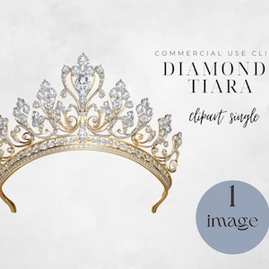 Tiara Clipart, Gold and Diamonds, Princess Crown Clip Art, Instant Download, Commercial Use, Digital Design