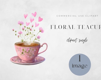 Clipart de xícara de chá floral: PNG aquarela vintage para artesanato, arte para impressão, designs elegantes para festa de chá, download digital