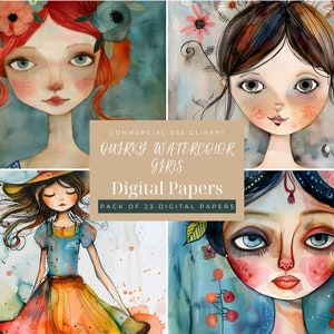 Carta digitale per ragazze eccentriche, diario spazzatura per ragazze stravaganti, ragazze di arte popolare acquerello eccentrico, arte stampabile, Scrapbooking, carte stravaganti